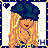 Animated contact sheet of a pixel art character in sports-themed attire with text variations, featuring blonde hair, blue hat, and yellow/blue outfit across multiple frames showing partial body views and text changes.