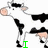 Pixelated cow with black and white patches, pink ears, and green text reading "I Love Cowies!" in three