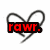 Pixelated heart outline with red text 'rawr.' on black background, rendered in low-resolution digital style.