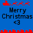Blue background with red pixelated Santa sleigh and reindeer animations above black text reading 'Merry Christmas <3' in two