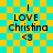 A pixelated graphic with cyan and yellow checkered background displays text "I LOVE Christina <3" in black, featuring a subtle animation effect.