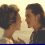 Two women face each other in a beach setting, transitioning from side profiles to kissing positions across four