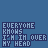 Pixelated text 'EVERYONE KNOWS I'M IN OVER MY HEAD' repeated across a blue background with animated white symbols.