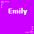 Purple background with repeated white text 'Emily' and small white star icons with dotted lines.