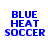 Four variations of a pixelated blue text design on white background with black bars, each displaying 'BLUE HEAT SOCCER' in different arrangements.