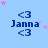 Light blue background with repeated 'Janna' text and '<3' symbols, pink stars scattered across the scene.