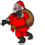 Animated contact sheet of Santa Claus in red suit with brown sack, showing five sequential running poses on white background.