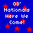 Blue background with red stars and white text reading '08' Nationals Here We Come!', static image.