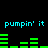 Cyan text 'pumpin' it' repeats twice per above green horizontal bars on black background, with bar heights changing across frames