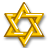 Golden six-pointed star with interlocking triangular shapes, rendered in pixelated style against white background.