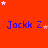 Red background with blue text 'Jackk Z' repeated in a , white and pink stars scattered across the image