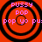 Four identical circular patterns with black concentric rings on a red background, overlaid with pink text reading 'PUSSY', 'POP', and partial phrases.