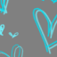 Static 64x64 pixel icon featuring multiple cyan heart shapes on a solid gray background, with varying sizes and orientations including overlapping and partial forms.