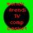 Four identical black circular icons with red text on a green background, each displaying 'monek frendi TV comp basket' in pixelated font.