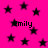Bright pink background with scattered black stars and repeated 'Emily' text in pixelated font.