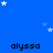 Blue background with white stars and repeated black text 'alyssa' in a pattern