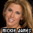 nine identical pixelated images showing a woman with light brown hair and blue eyes, each labeled 'MICKIE JAMES' in white text on black background