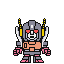 Pixel art character icons in five , showing progressive simplification from detailed robot to striped silhouette and back to stylized form