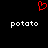Red pixelated heart symbol above two white 'potato' text instances on black background.