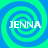 Four identical spiral patterns in blue and green with the text JENNA overlaid on each, arranged in a