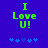 Green pixelated text "I Love U!" on blue background with five blue star icons below, two versions differ in star color saturation.