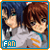 Pixelated anime-style icon showing two characters in gray uniforms with orange stripes, one with blue hair and the other with brown hair, both wearing white collars.