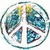 Animated peace symbol with Earth imagery inside, transitioning to a solid cyan heart shape on a checkered background.