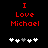 Red pixelated text "I Love Michael" on black background with white and gray heart symbols below, two variations of symbol arrangement.