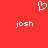 Red background with white pixelated heart symbol above two instances of the text 'josh' in lowercase.