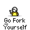 Animated contact sheet of a pixel art character with red dots and fork gestures, displaying sequential motion frames on gray background.