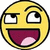 Two identical yellow circular emoji faces with wide open mouths showing pink tongues and dark purple interiors, eyes rolled upward with black pupils, and thick black outlines.