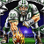 Pixelated static image of a cartoon football player in green and white uniform holding a blue ball, standing on grass with trees in background.