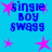Blue background with pink star shapes and blue text reading "single boy swagg" in pixelated font.