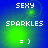 Four- of pixelated text and symbols on blue-green gradient background with green sparkles