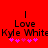 Red background with two identical pixelated text blocks reading "Love Kyle White" and five pink stars below each block.