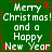 Green background with white text reading 'Merry Christmas! and a Happy New Year' repeated in four quadrants, bordered by red dashed lines and small red asterisks.