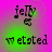 Pixelated text 'jelly' and 'wetsted' on a pink-to-green gradient background with green glow effects.