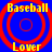 Four identical blue square each contain red concentric circles with a blue center, yellow text reading "Baseball" at top and "Lover" at bottom