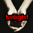 Four- with pixelated images: hands holding a heart, yellow smiley face, chess piece, and bloodied hand; red text overlays read "twilight," "i'm addicted to twilight books!"