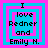 Four identical pixelated text-based icons arranged in a , each displaying "I love Redner and Emily H." with layered cyan and magenta square borders