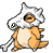 Two side-by-side pixelated frames of a cartoon Pokémon character with orange body, white skull-like head covering, and visible bones in motion.