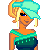 Pixel art contact sheet showing a female character in green and orange attire with a handbag, alongside text reading "Baby Girl" on a black background.
