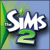 Pixelated icon displays 'Sims 2' text with white letters outlined in dark blue, green number '2', and gradient background transitioning from green to light blue.