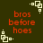 Dark green background with repeating red text 'bros before hoes' and white square-based geometric patterns in corners.