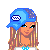 Pixel art contact sheet showing a female character in blue swimwear with text "Stop the Labels" on white background.