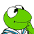 A split-frame contact sheet showing a pixelated green frog character on the left and white text "Kermit" on a green background on the right, with visible dithering and anti-aliasing artifacts in both sections.