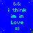 Blue background with scattered yellow dots, displaying repeated text "&a: i think im in Love =)" in cyan pixelated font across four