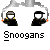 Two pixelated figures in dark clothing hold jump ropes with orange handles against a gray background, below which is the text 'Snoogans' in blocky pixel font.