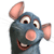 Pixelated cartoon rat with blue-gray fur, pink ears and nose, wide eyes, and a smiling mouth showing teeth.
