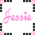 Pixelated name 'Jessie' in pink cursive with black outline, framed by alternating black and pink squares on white background.